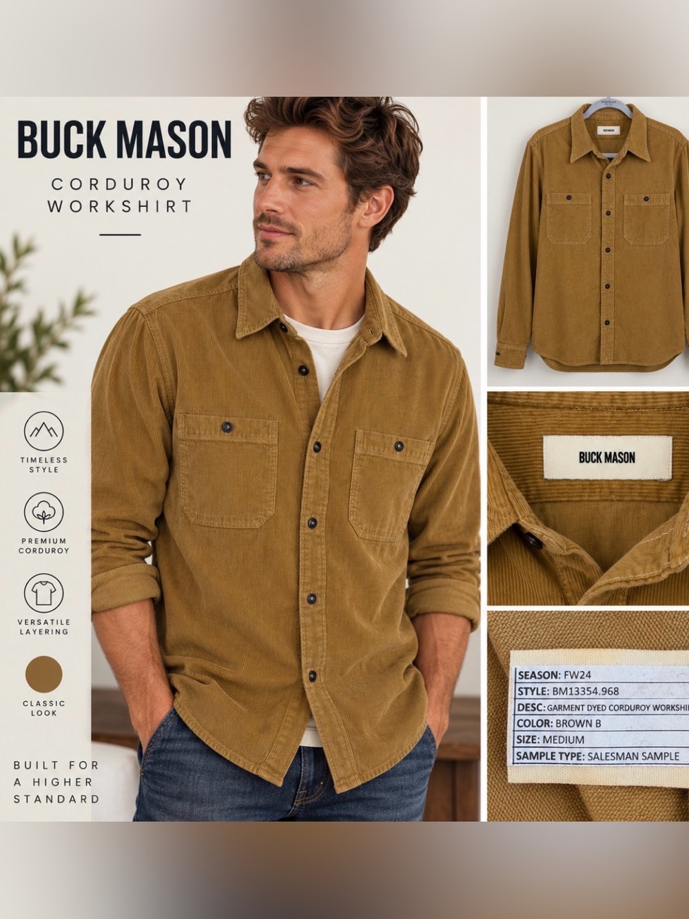 Buck Mason Corduroy Workshirt Men’s M Brown FW24 Salesman Sample